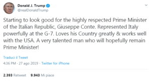 Tweet di Trump con Giuseppe