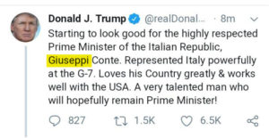 Tweet di Trump con Giuseppi